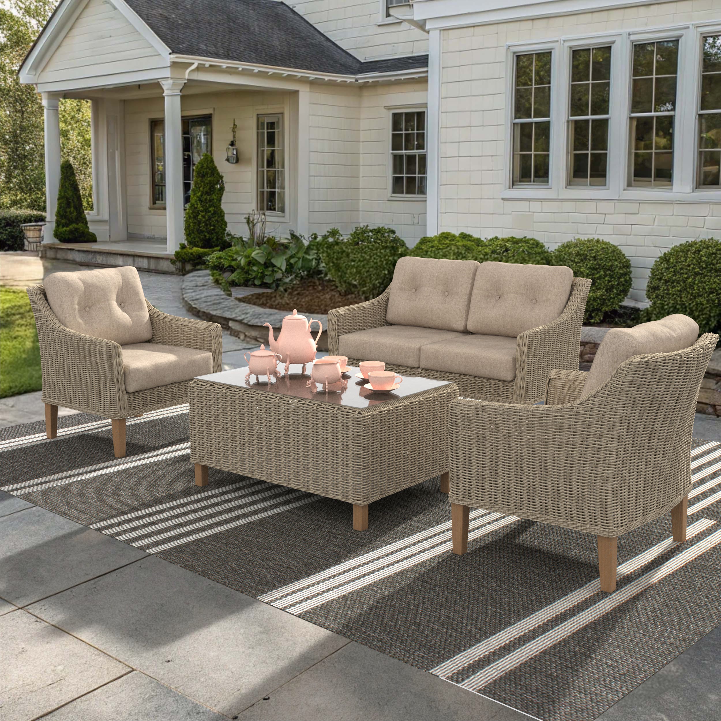 Carlisle 4-Piece Conversation Patio Set | Wicker & Sunbrella Comfort ...